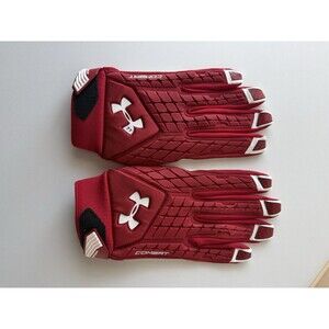Under Armour XXL Combat Padded Football Lineman Gloves Red white NFL 77 player